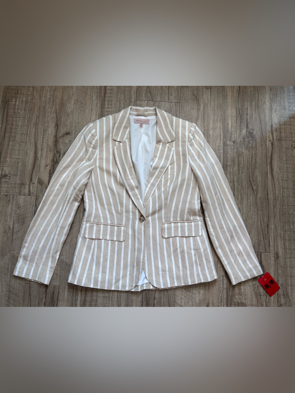 Linen blend Striped Blazer in Beige and White summer natural tailored neutral